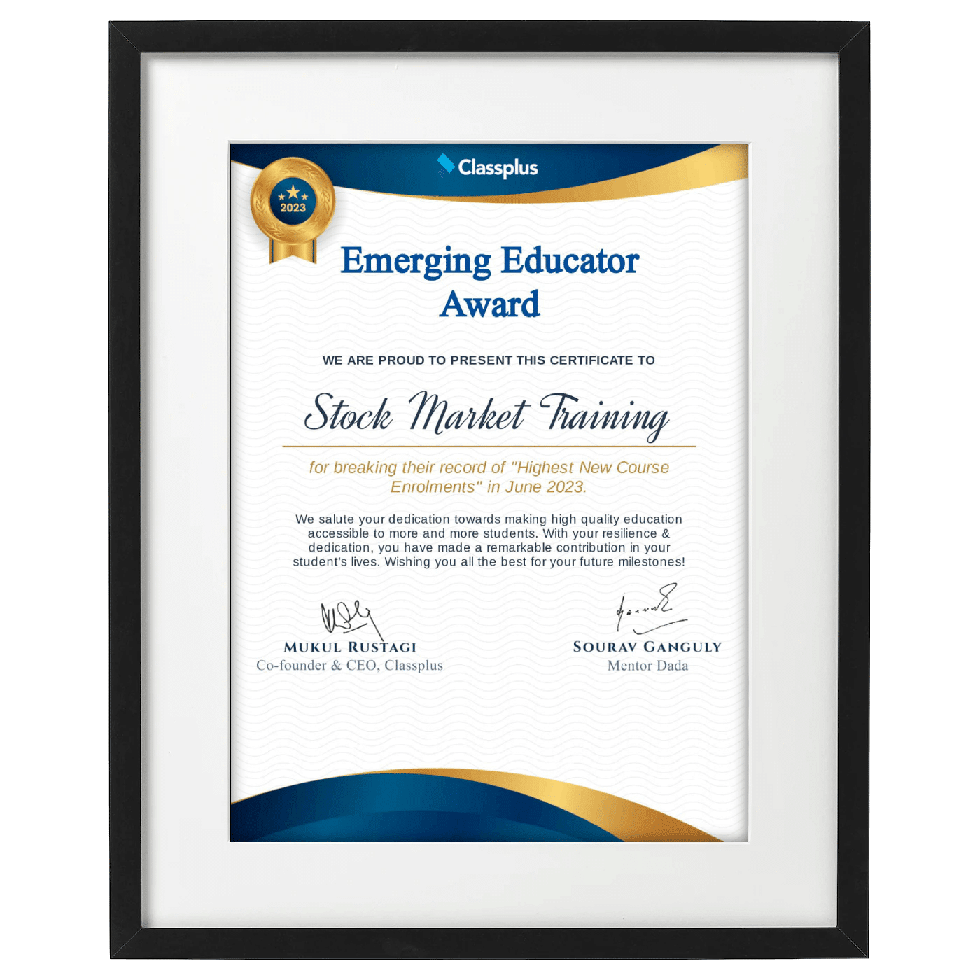 Emerging Educator Award TO Stock Market Training